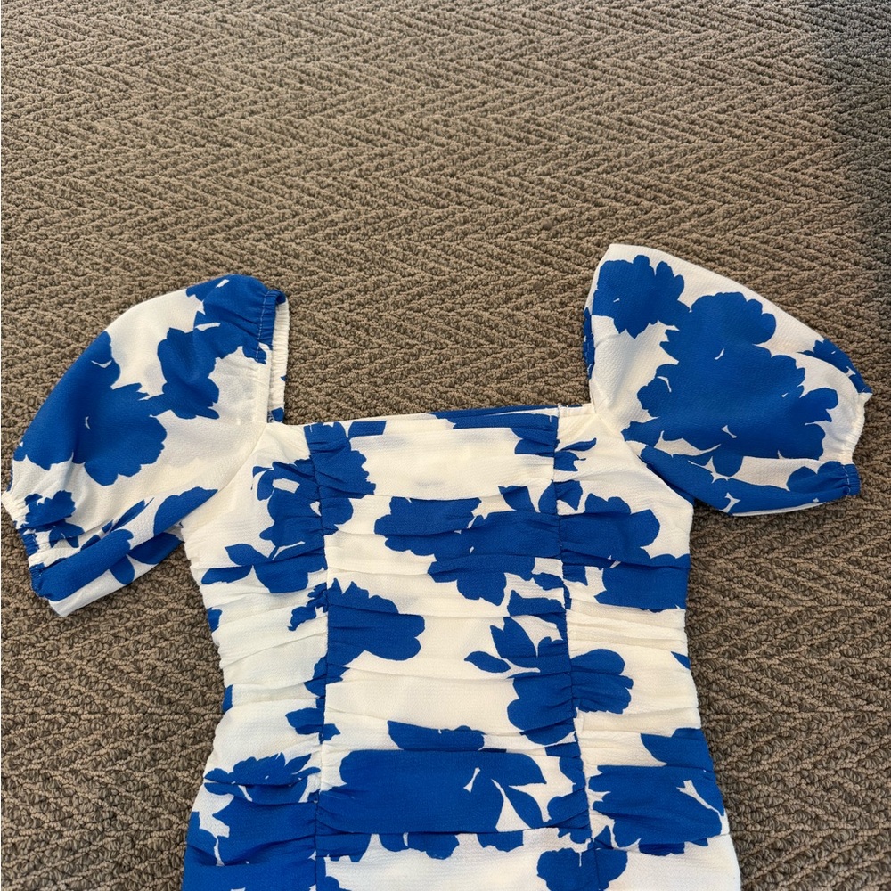 Sugarlips Blue and White Puff Sleeve Blouse